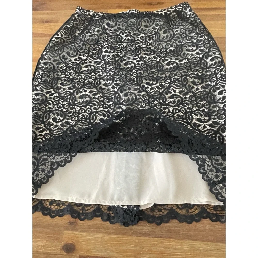 EMANUEL EMANUEL Ungaro Liberte Midi Skirt Womens 10/44 Black Lace Overlay‎ Zip